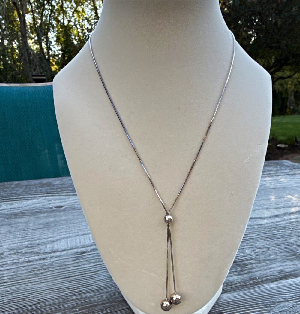 Mia Fiore 925 Sterling Silver Y-Drop Lariat Snake Chain Ball Slide Adjust NWT